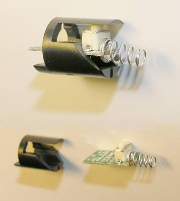 Green laser pointer housing switch pcb with spring
