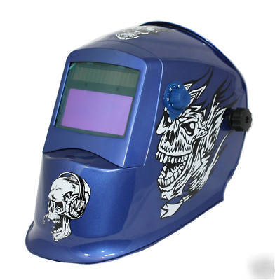 New solar auto darkening welding helmet hood blue skull 