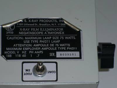 S. & s. x-ray film illuminator light model 188