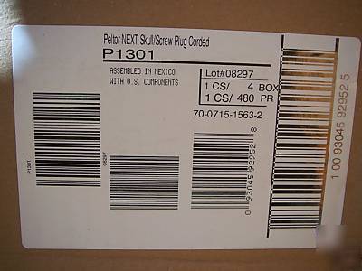 New peltor P1301 skull/screw ear plugs, corded - bx/120