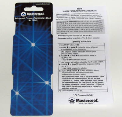52245 digital refrigerant pressure/temperature chart