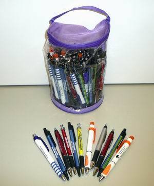 Boutique bag filled with 144 imprinted plastic pens