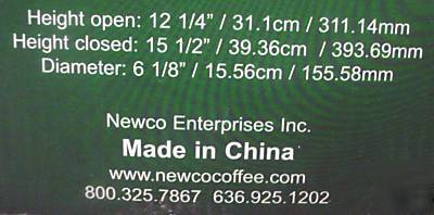 New co koffee by the kup 2.2L black plastic airpot
