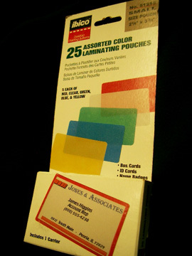 Business card laminating pouches ibico #51215 in colors