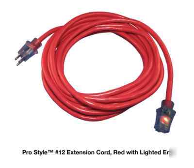 25FT #12 sjtw 3-conductor lited extension cord, red