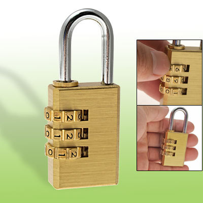 Bag travel combination padlock 3 digit gold tone lock
