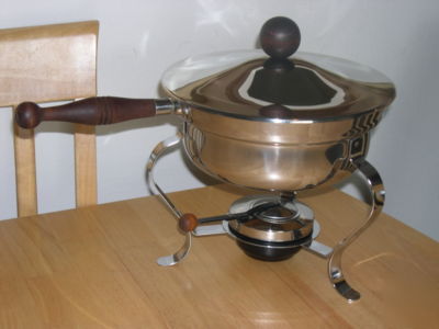 Gumps 2 qt stainless steel wood chaffing chafing dish 