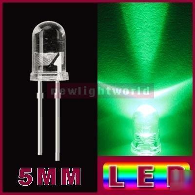200 5MM bright green leds light + 12V dc free resistor