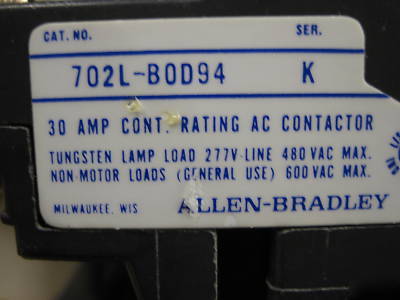 Allen bradley 702L-BOD94 contactor 30A 600V tested good