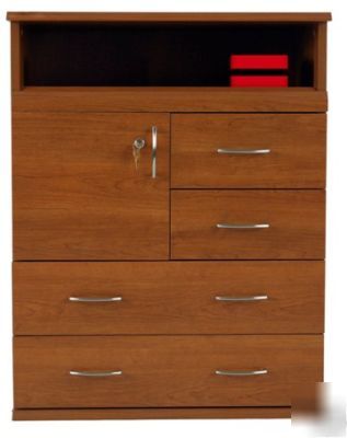 Cherry multi size drawer storage cabinet w hidden shelf