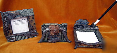 Animal 3 pce desk set note tray, card holder, pic.frame
