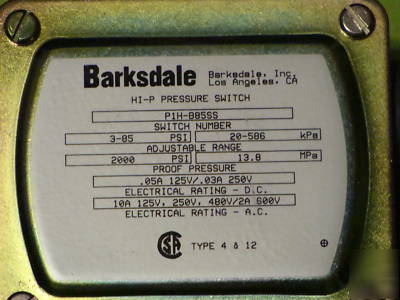 New barksdale #P1H-B85SS hi-p pressure switch in box 