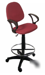 New drafting chair stool burgundy fabric office w arms