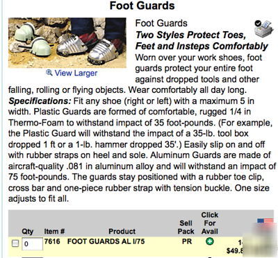 Nos aluminum foot guards lab safety #7616 ellwood brand
