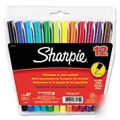 Permanent marker, ultra fine tip, assorted, 12/set SAN3