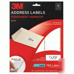 3M permanent adhesive address labels, 1 x 2.6 inches wh