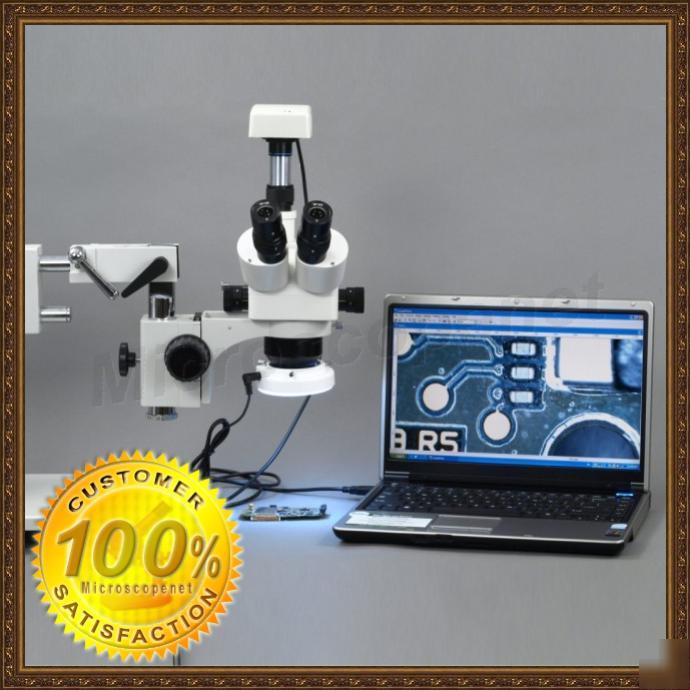 Boom stand zoom stereo microscope 2.0MP camera led lite