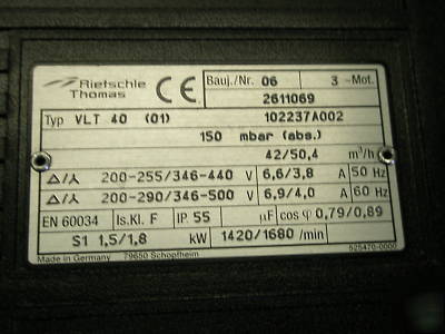 Rietschle thomas vacuum pump v-vtn ultimate vacuum 150