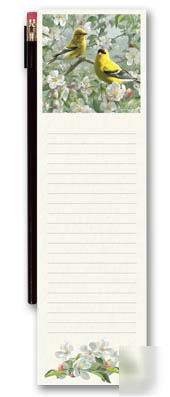 Magnetic notepad pencil wildlife goldfinch hautman