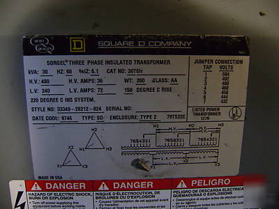 Square d transformer - converts 480 to 240 - 30 kva