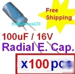 100X aluminum radial electrolytic capacitor 100UF 16V