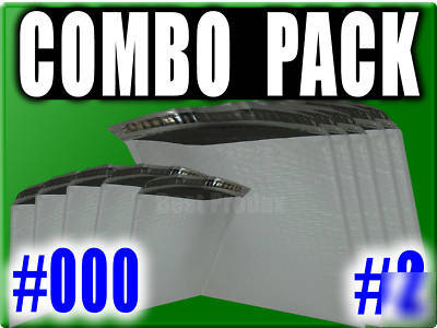 10PK of #000 and #2 self sealing poly bubble mailers