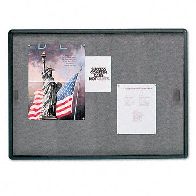 Enclosd bulletin board fabric/cork/glass gray alu frame