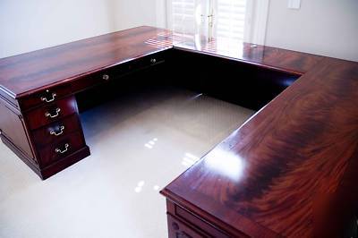 Executive mahogany desk, return and credenza