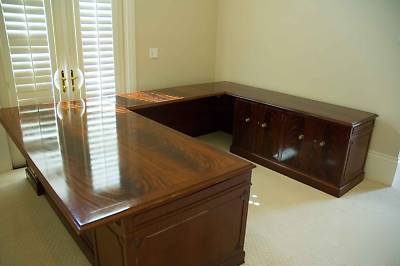 Executive mahogany desk, return and credenza