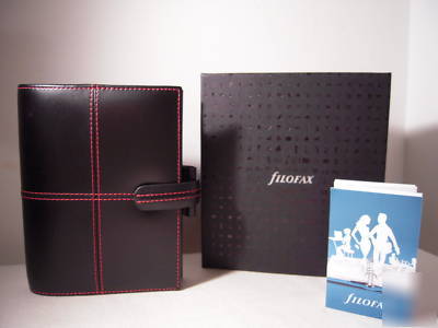 Filofax classic pocket organiser black +red stitches