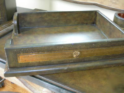 Maitland smith olive green leather sherwood desk set