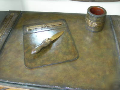 Maitland smith olive green leather sherwood desk set