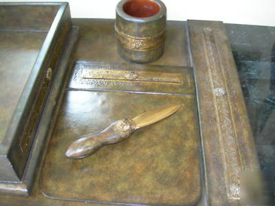 Maitland smith olive green leather sherwood desk set
